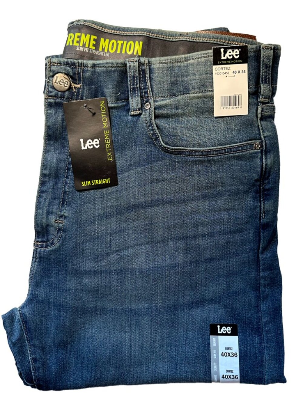 NWT Lee Extreme Motion Cortez Blue Slim Straight Stretch Jeans 40x36